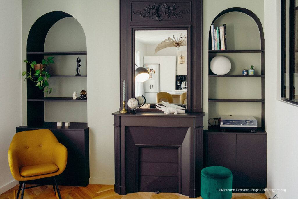 Aménagement sur mesure d'un salon avec coin nuit à Paris 12è