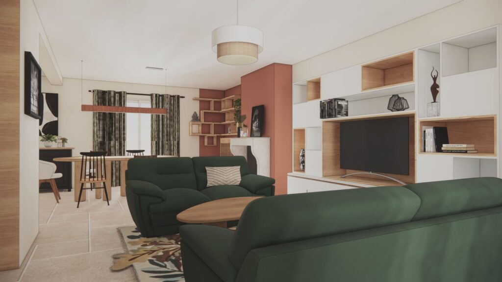 Rénovation d'un salon et salle à manger avec des aménagements sur mesure, Atelier 2 Bis architecture d'intérieur à Sainte-Geneviève-Des-Bois